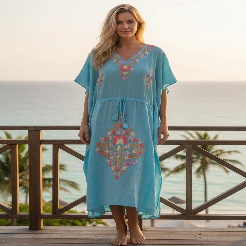 Cotton Crush Kashmiri Aari work short Kaftans
