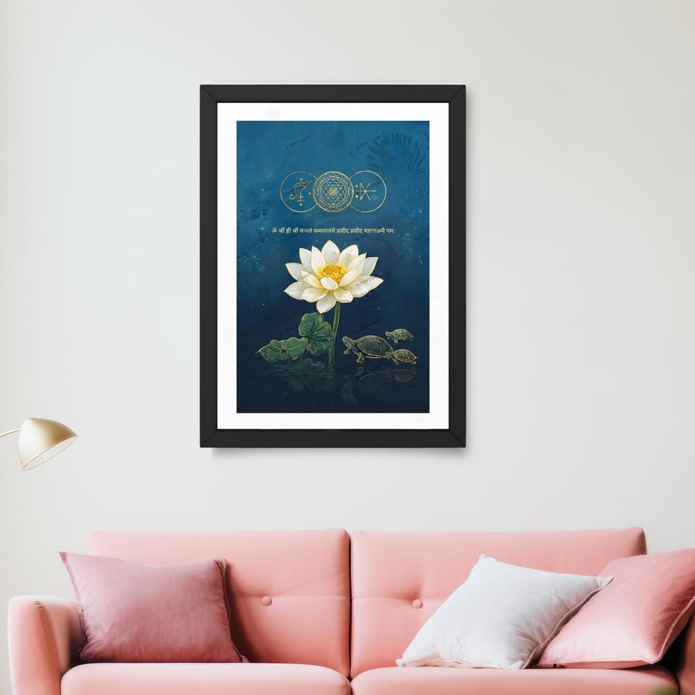 Pink Lotus Painting With Shree Yantra For Wall Vastu (14 X 20 Inches)
