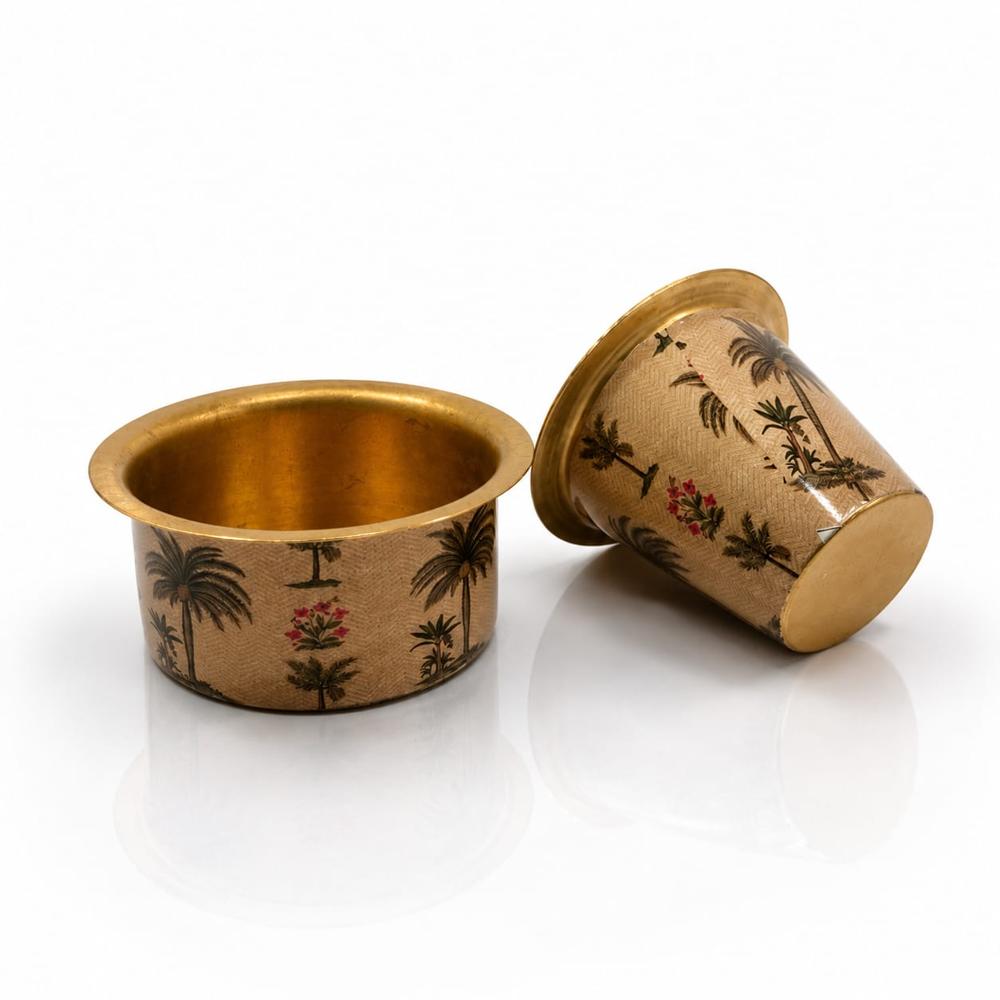 Luxury Brass Coffee Dabara Set With Vintage Plam Tree Design - Coating Type: Lacquer