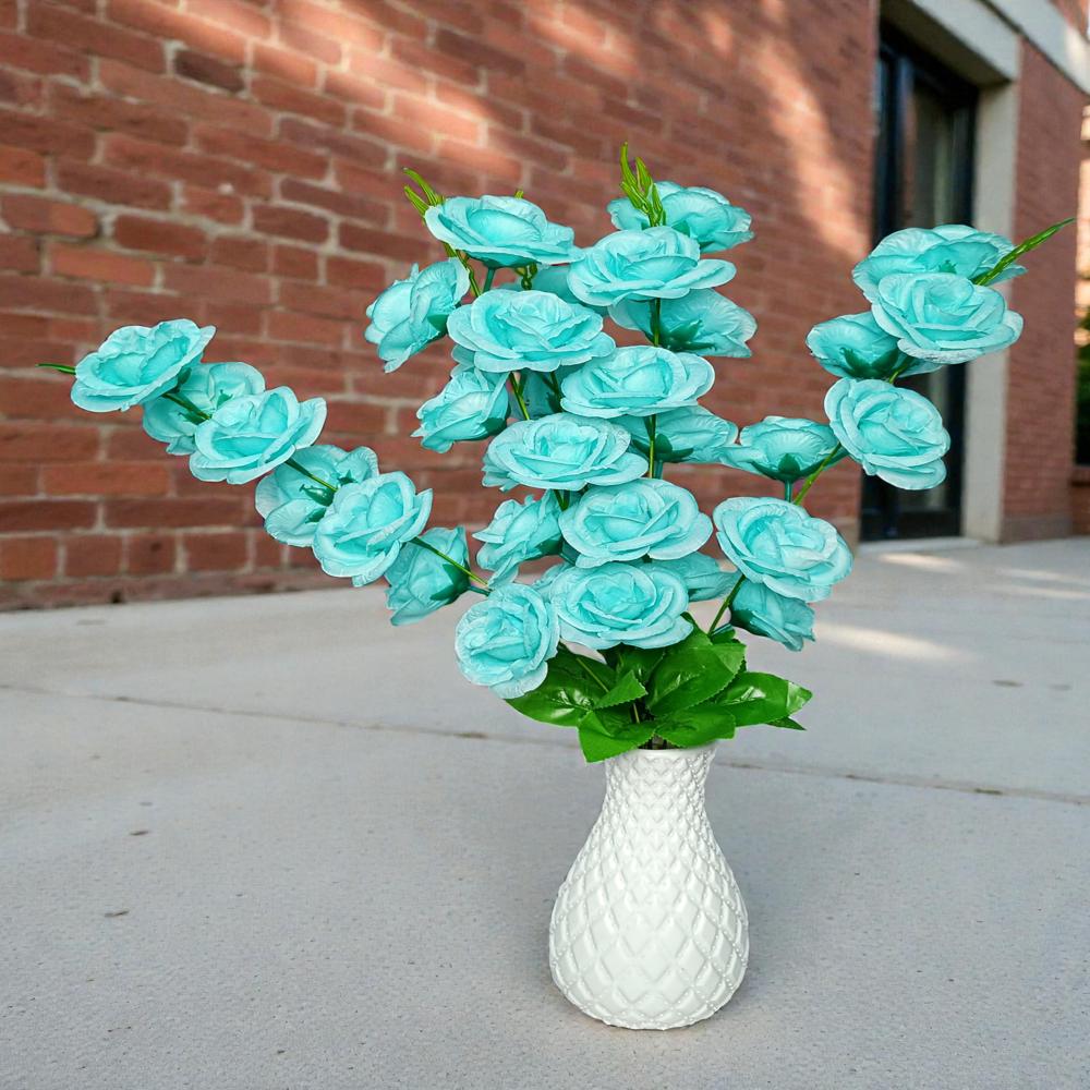 Premium Artificial Rose Blossom Flower Bunch - Color: White