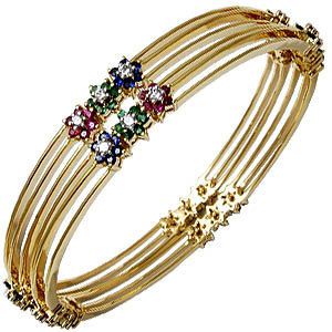 18k Gold Bangle - Customizable Design With Multi-color Gemstones, Anti-allergy Features For Women