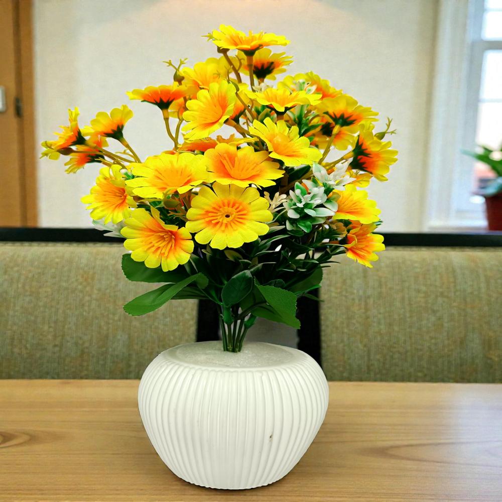 Artificial Yellow Blossom Small Flower Bunch for Home Decor Fabric Fake Flowers Yellow Sunflower Artificial Flower with Pot