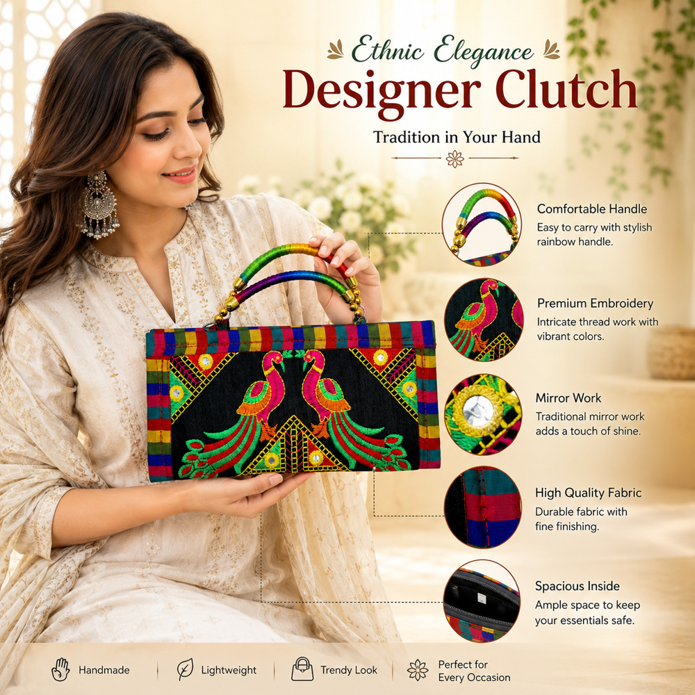 Designer Kutchi Embroidery Wallet For Women 72 - Color: Black