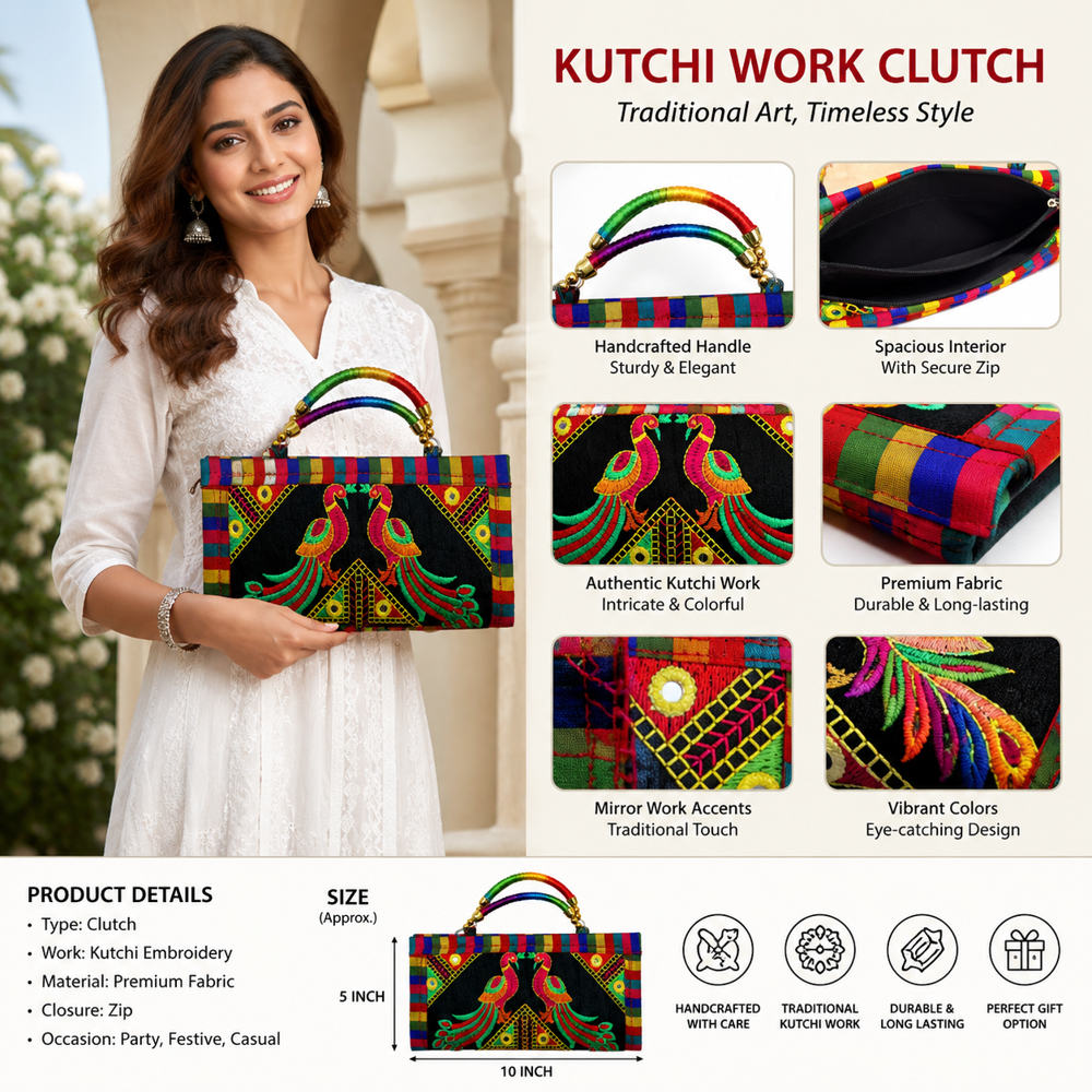 Handmade Traditional Peacock Purse 73 - Color: Black