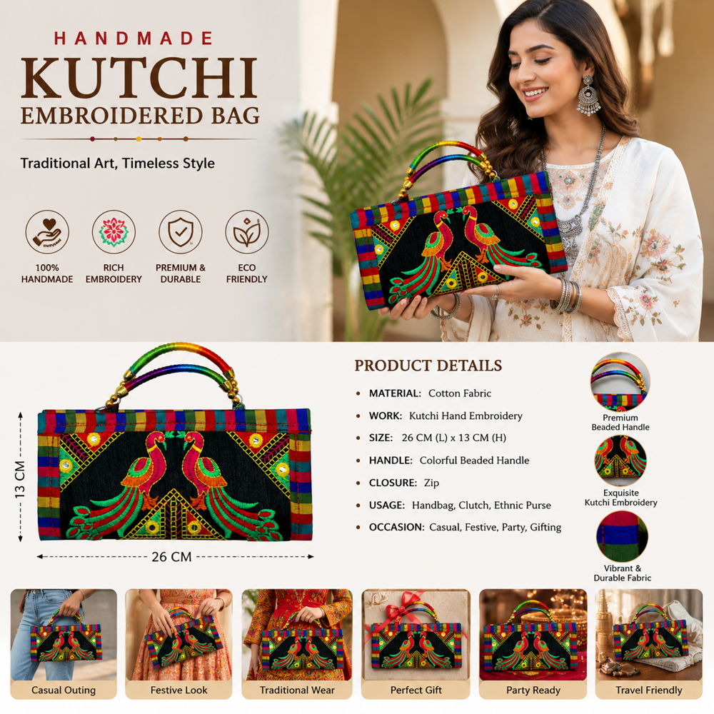 Traditional Multicolor Peacock Handbag 82 - Color: Black