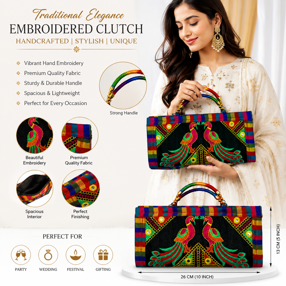 Designer Party Wear Peacock Handbag  88 - Color: Black