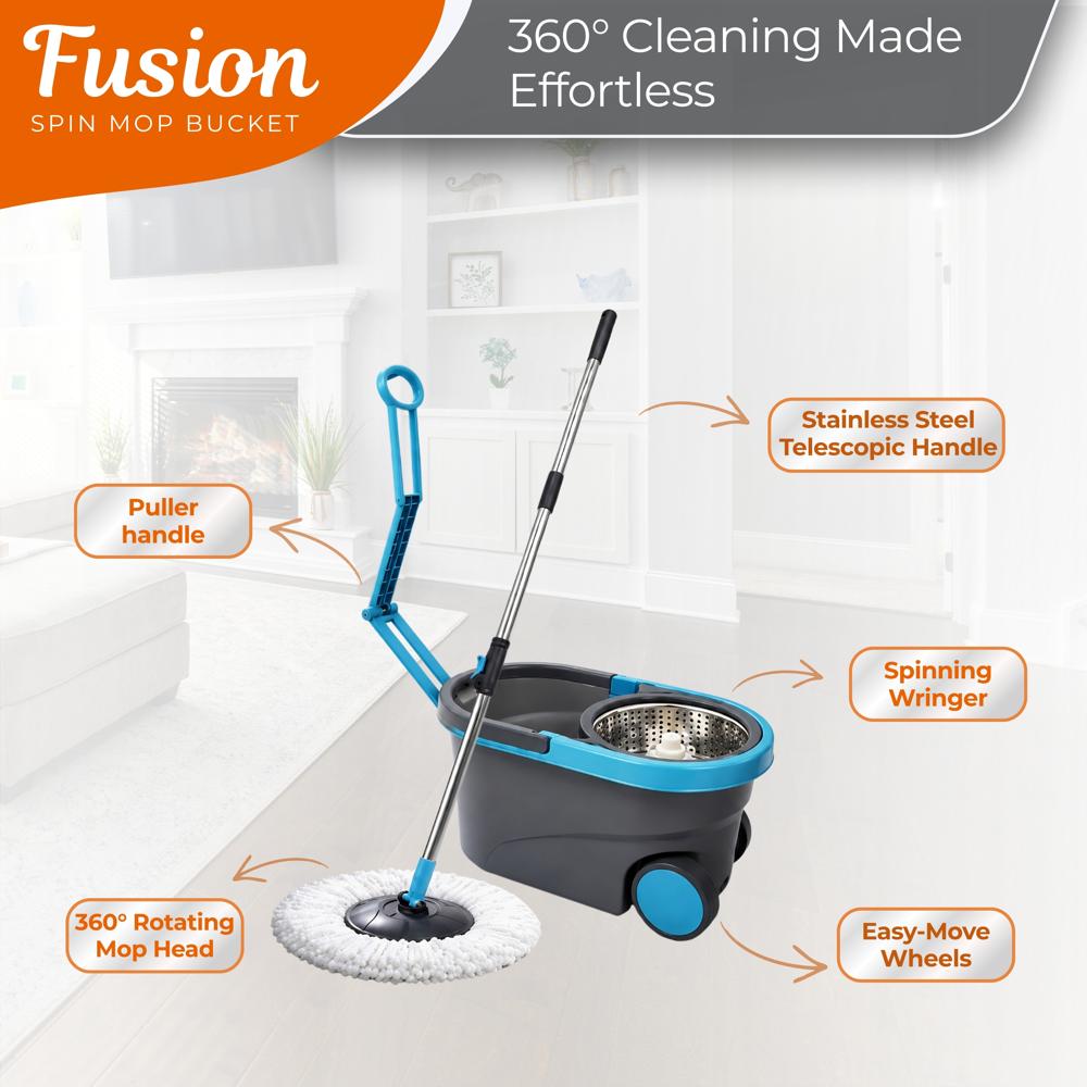 Klyntec Fusion Spin Mop Bucket Set (Steel Wringer) 