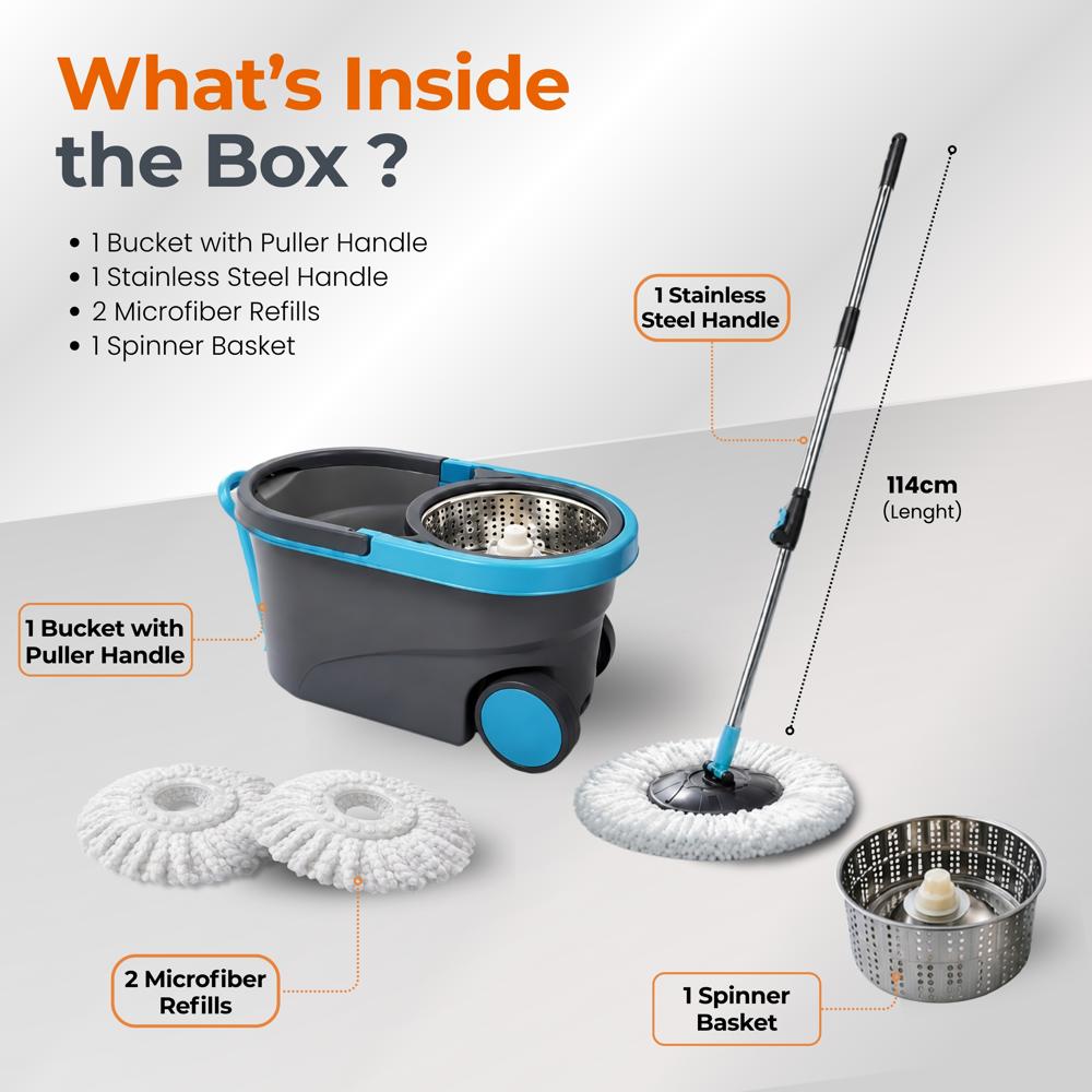 Klyntec Fusion Spin Mop Bucket Set (Steel Wringer) 