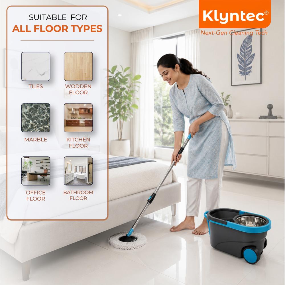 Klyntec Fusion Spin Mop Bucket Set (Steel Wringer) 