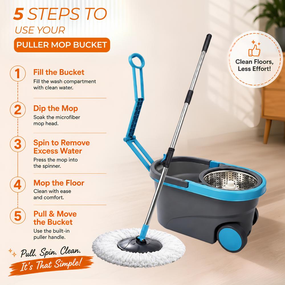Klyntec Fusion Spin Mop Bucket Set (Steel Wringer) 