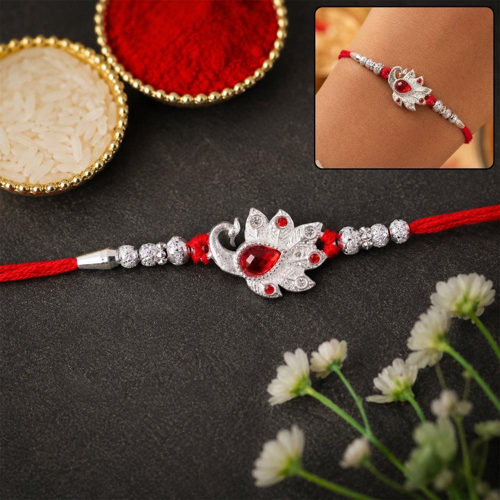 Peacock Red Stone Rakhi - Elegant Design For Rakshabandhan - Application: Multipurpose Use