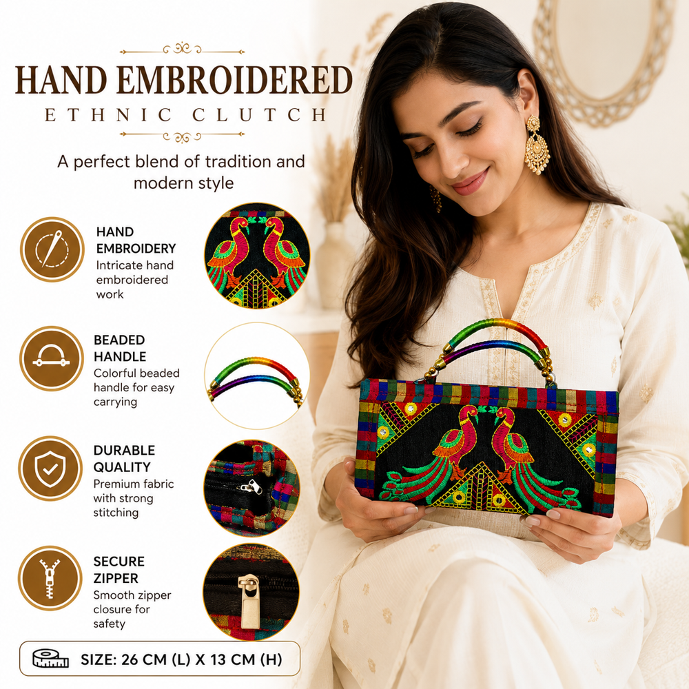 Traditional Kutchi Embroidery Purse 95 - Color: Black