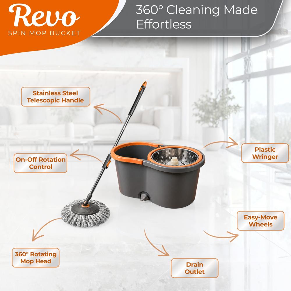 Klyntec Revo 360 Rotation Spin Mop Bucket with Stainless Steel Wringer