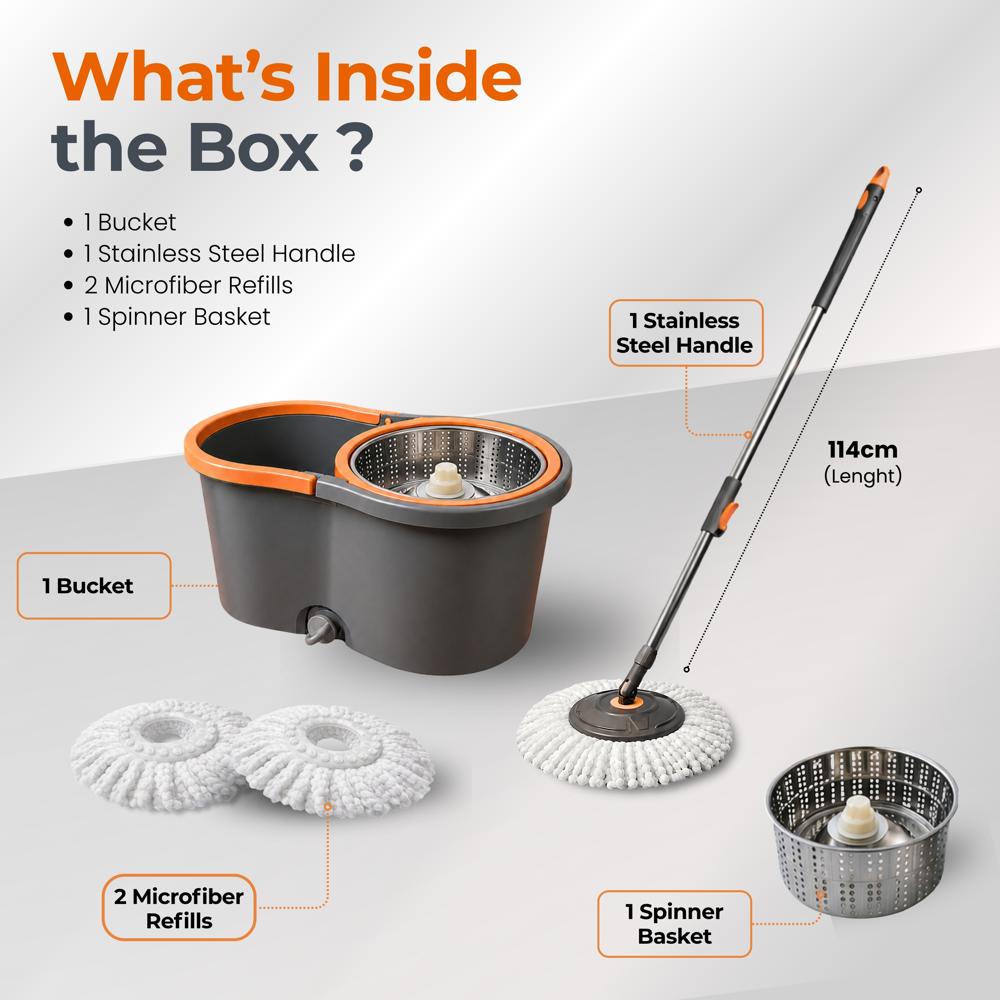 Klyntec Revo 360 Rotation Spin Mop Bucket with Stainless Steel Wringer