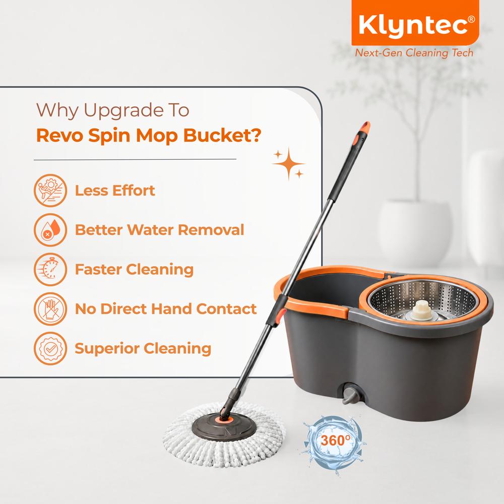 Klyntec Revo 360 Rotation Spin Mop Bucket with Stainless Steel Wringer