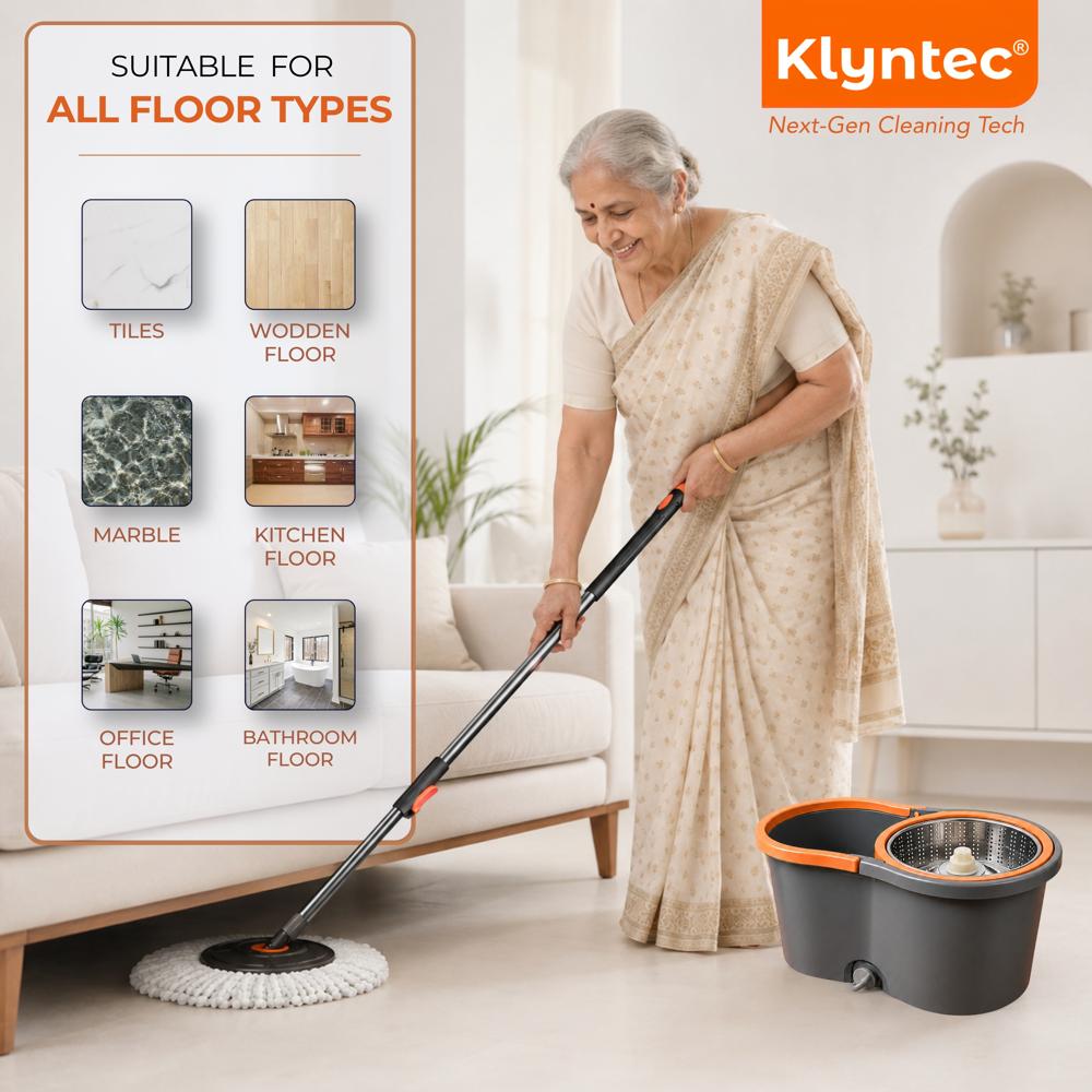 Klyntec Revo 360 Rotation Spin Mop Bucket with Stainless Steel Wringer
