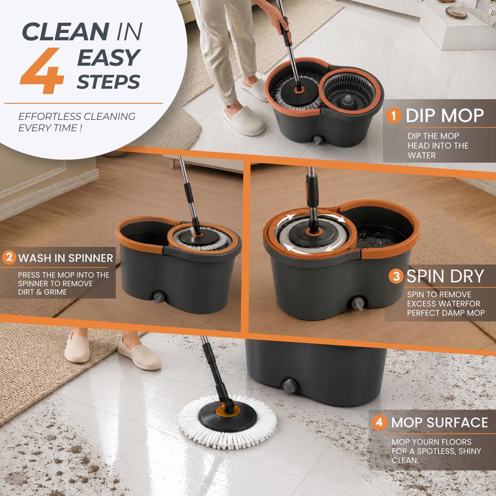 Klyntec Revo 360 Rotation Spin Mop Bucket with Stainless Steel Wringer