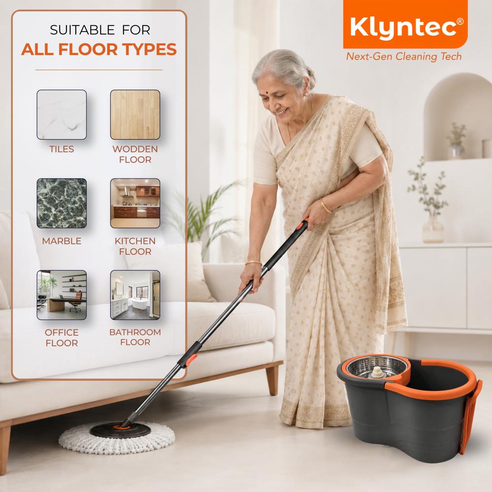 Klyntec Nexa 360 Rotation Spin Mop Bucket with SS Steel Wringer