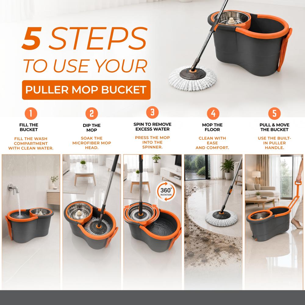 Klyntec Nexa 360 Rotation Spin Mop Bucket with SS Steel Wringer