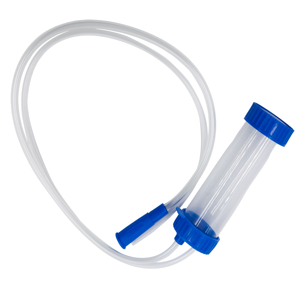 Mucus Extractor - Medical-grade Pvc, 20-25 Ml Graduated Chamber, Transparent With Blue Cap, Flexible 40-120 Cm Tube, Disposable, Eo/gamma Sterilized, Latex Free
