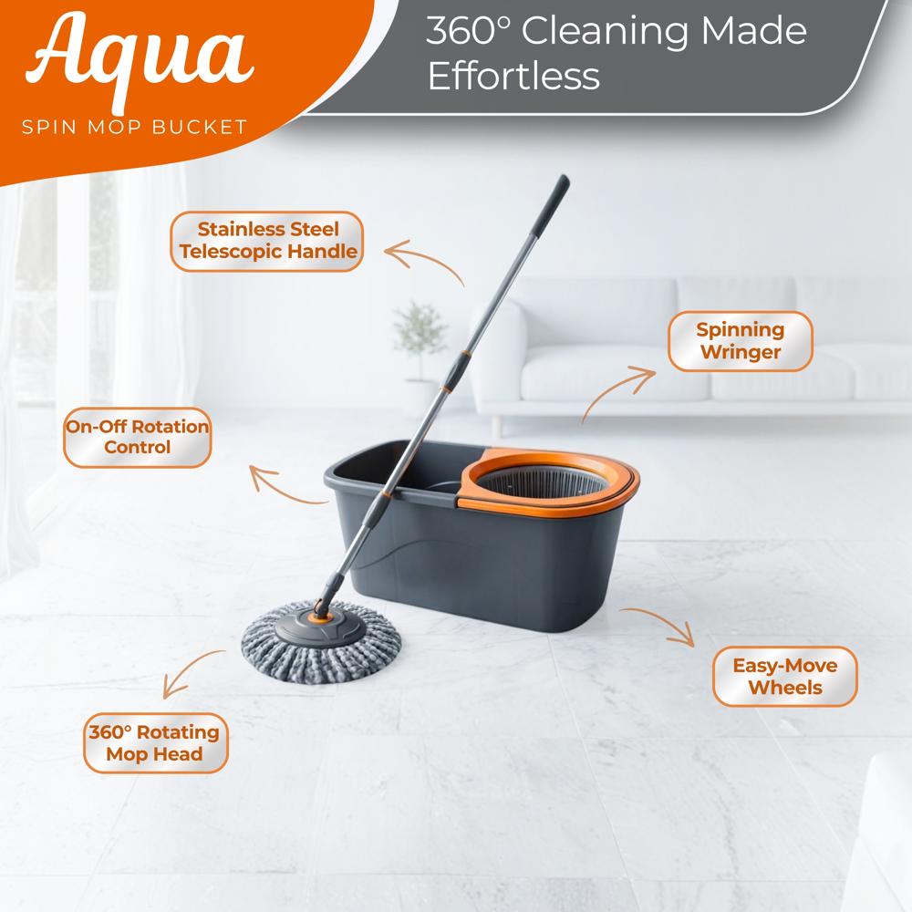 Klyntec Aqua 360 Rotation Spin Mop Bucket with Plastic Wringer