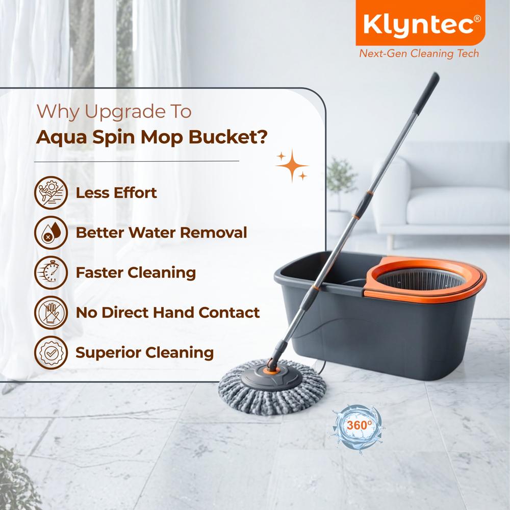 Klyntec Aqua 360 Rotation Spin Mop Bucket with Plastic Wringer