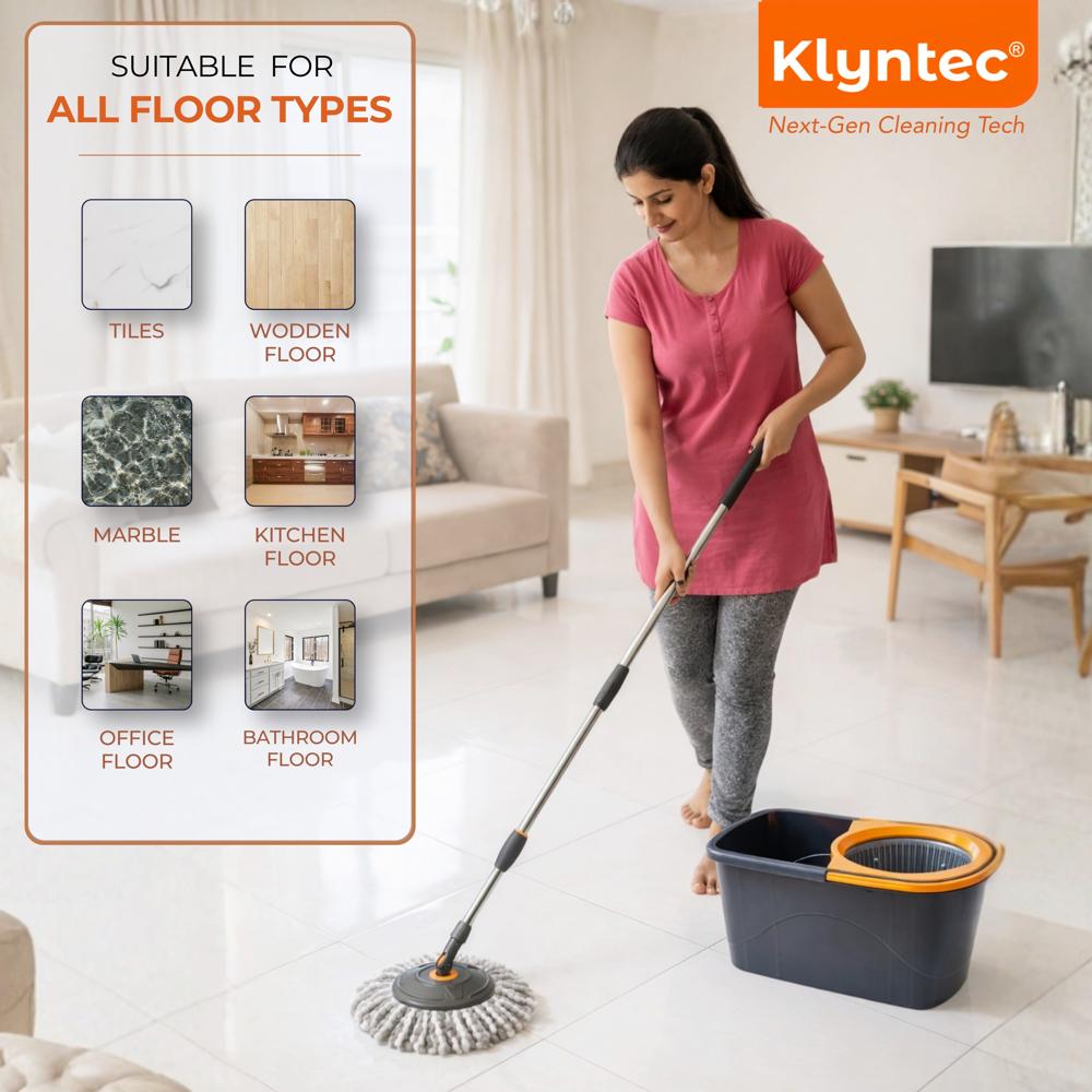 Klyntec Aqua 360 Rotation Spin Mop Bucket with Plastic Wringer