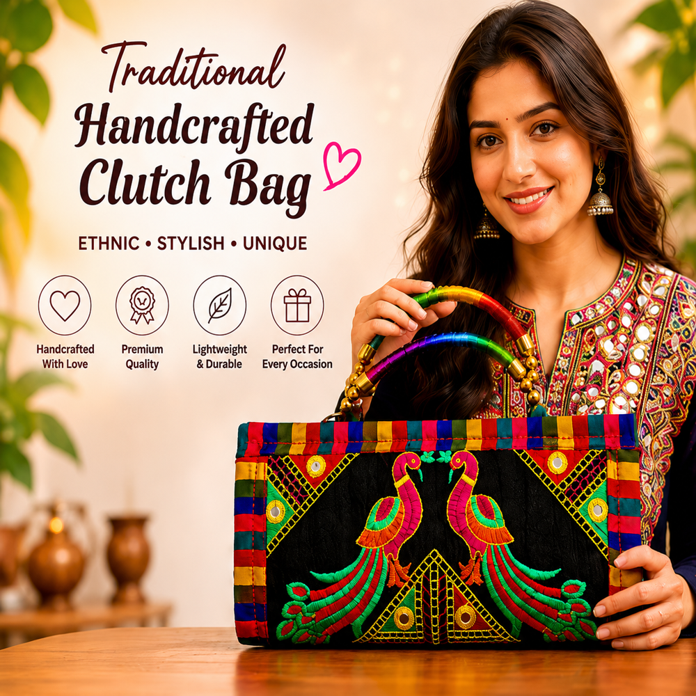 Handmade Traditional Fabric Handbag 108 - Color: Black