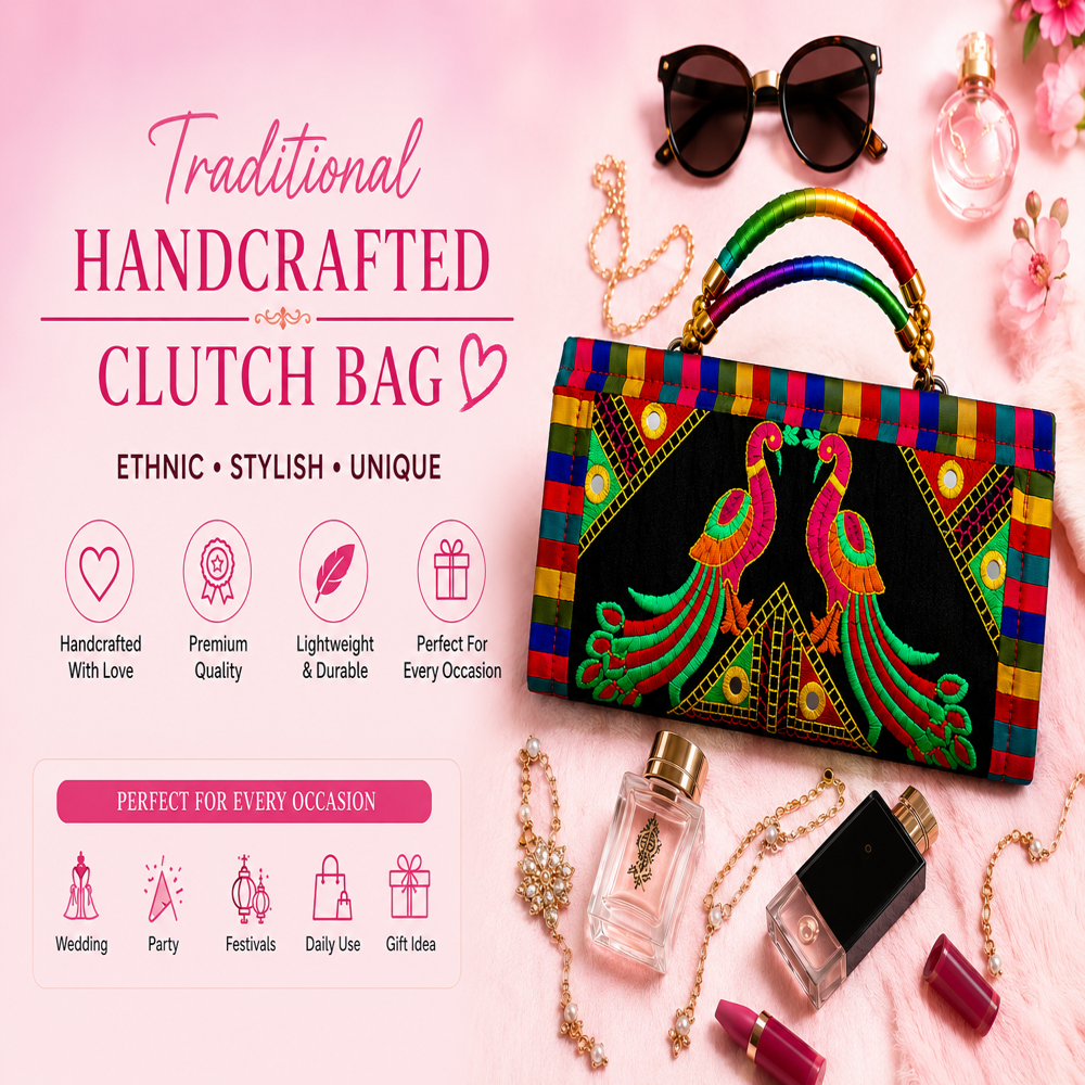 Premium Embroidered Peacock Hand Purse  111