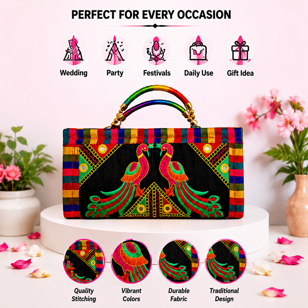 Handmade Multicolor Festival Wallet 113 - Color: Black