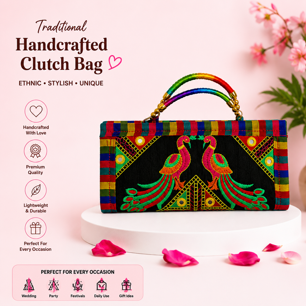 Premium Gujarati Craft Handbag  115 - Color: Black