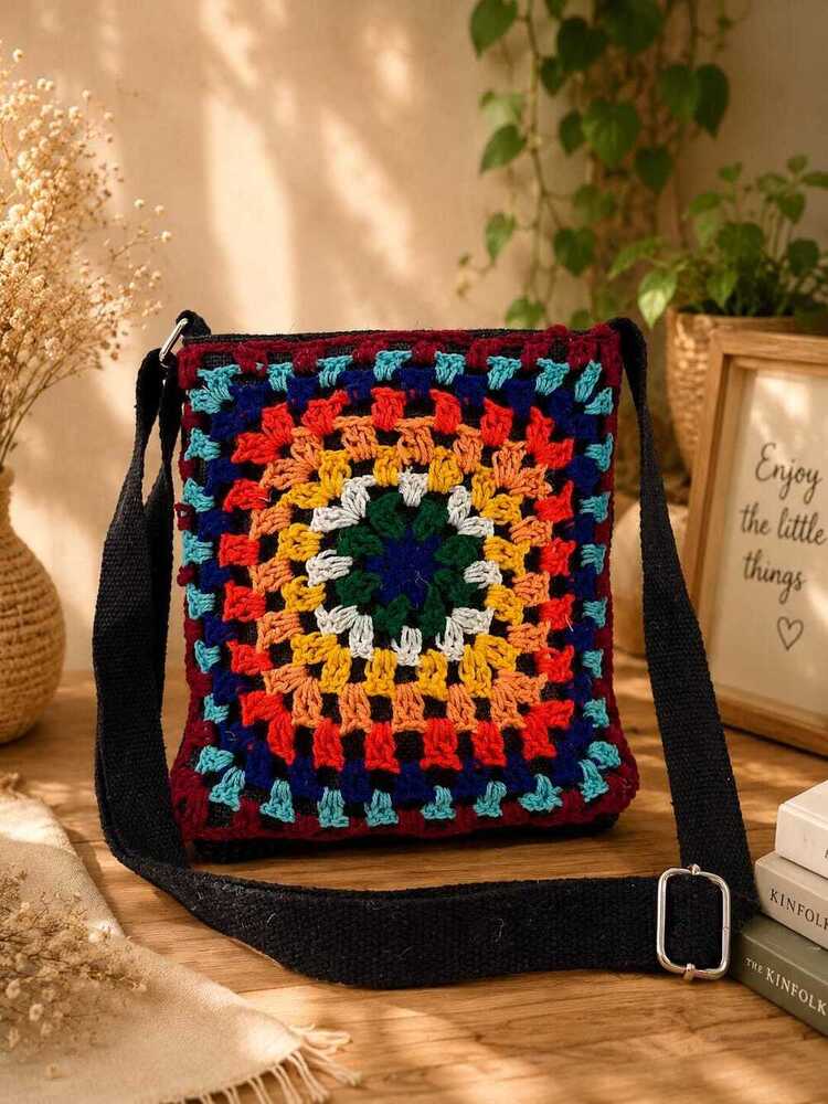 Colorful Crocheted Mandala Sling Bag