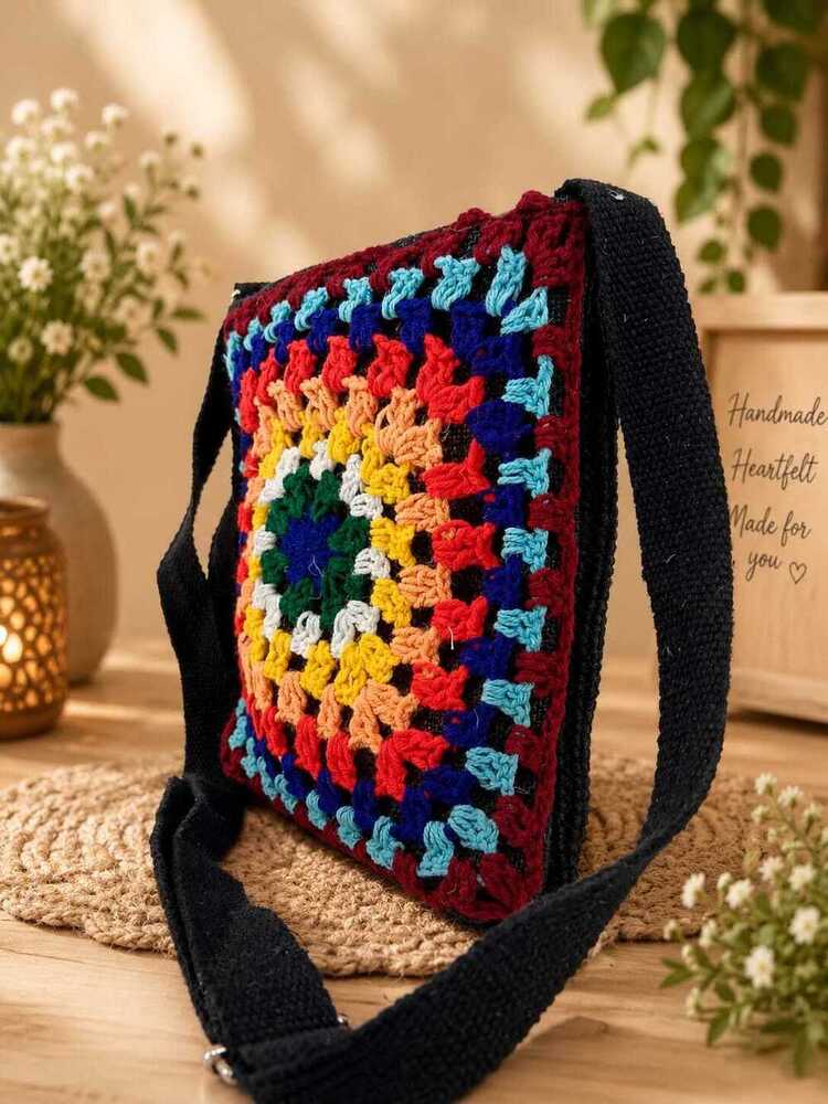 Colorful Crocheted Mandala Sling Bag