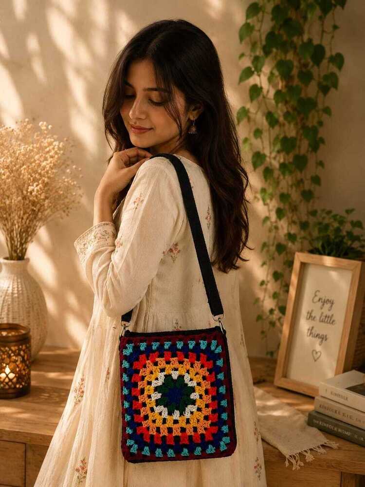 Colorful Crocheted Mandala Sling Bag