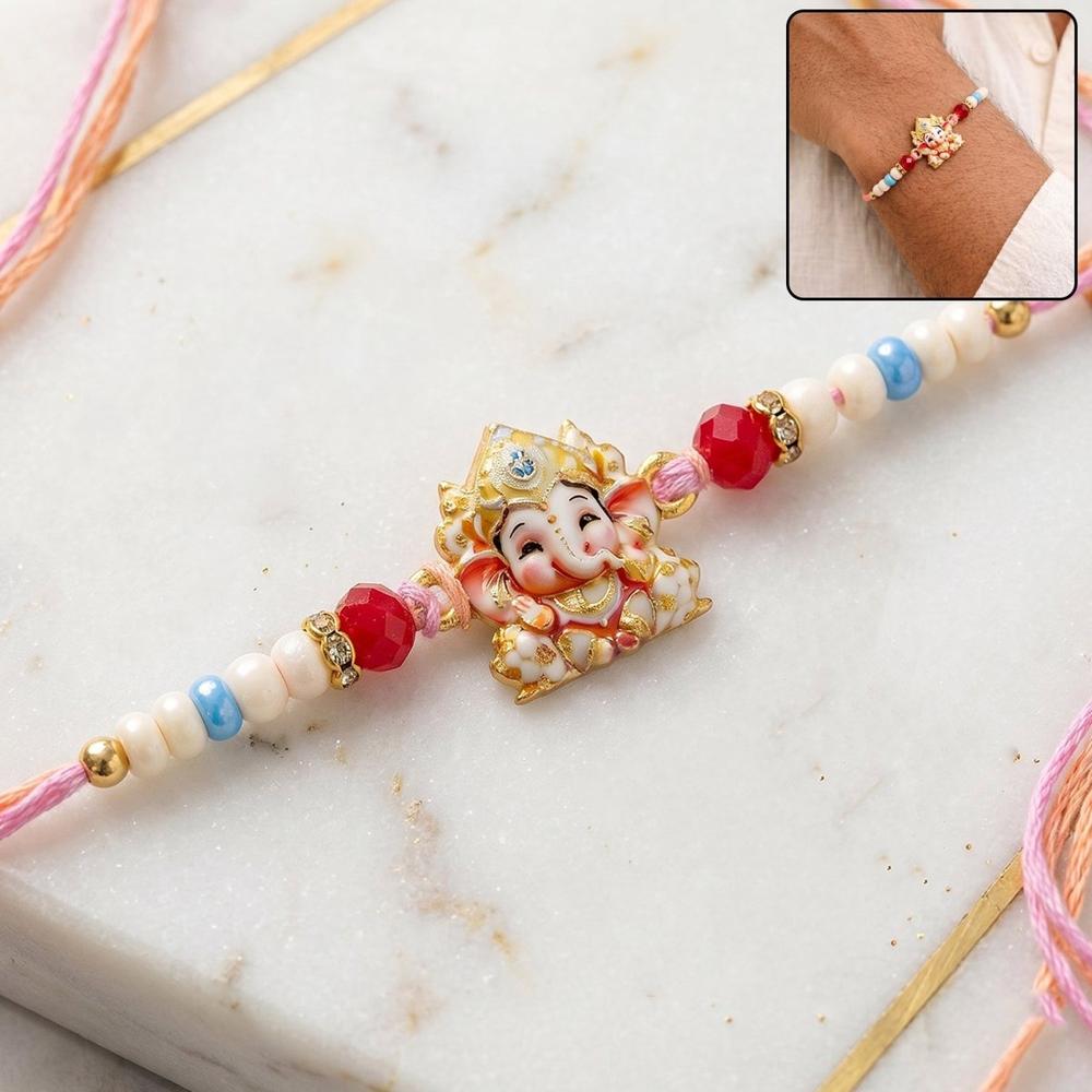 Ganesha Rakhi - Golden Beads For Brother With Traditional Charm - Application: Multipurpose Use