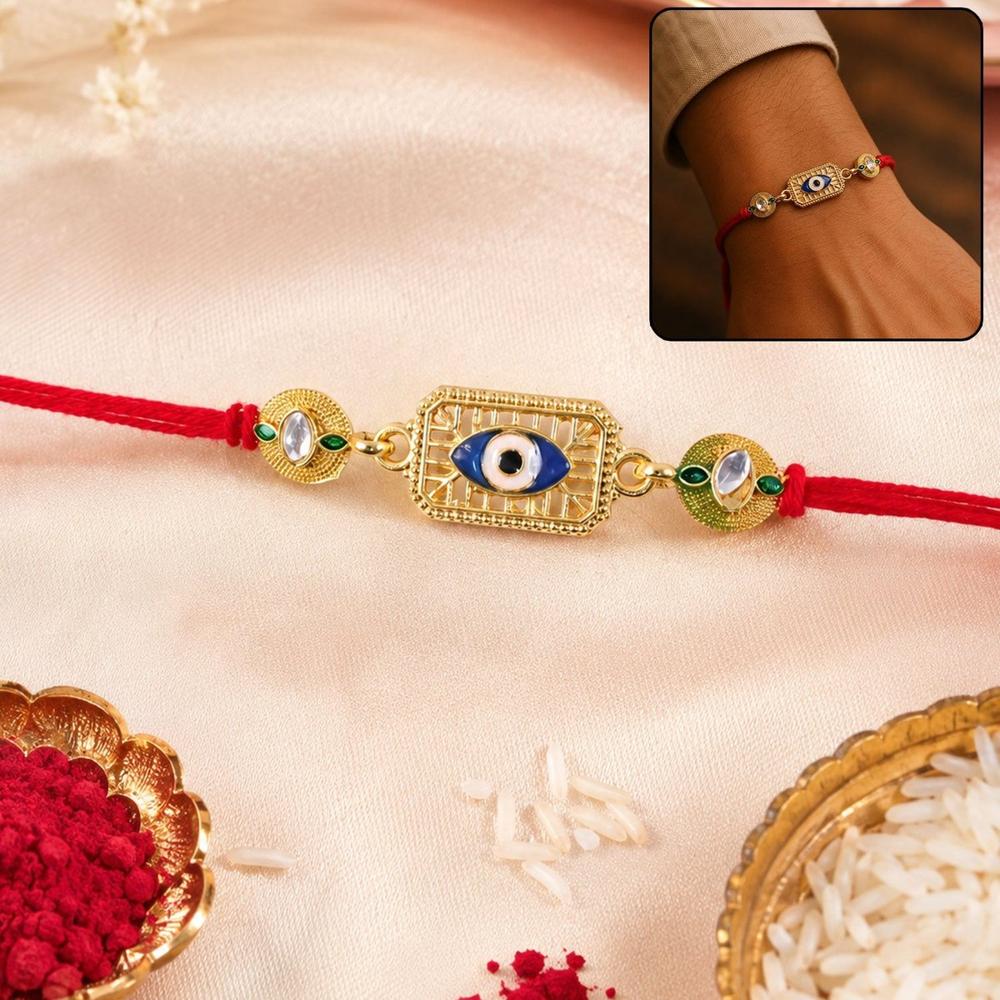 Evil Eye Rakhi - Unique Stone-Studded Gold Tone Design For Rakshabandhan - Application: Multipurpose Use