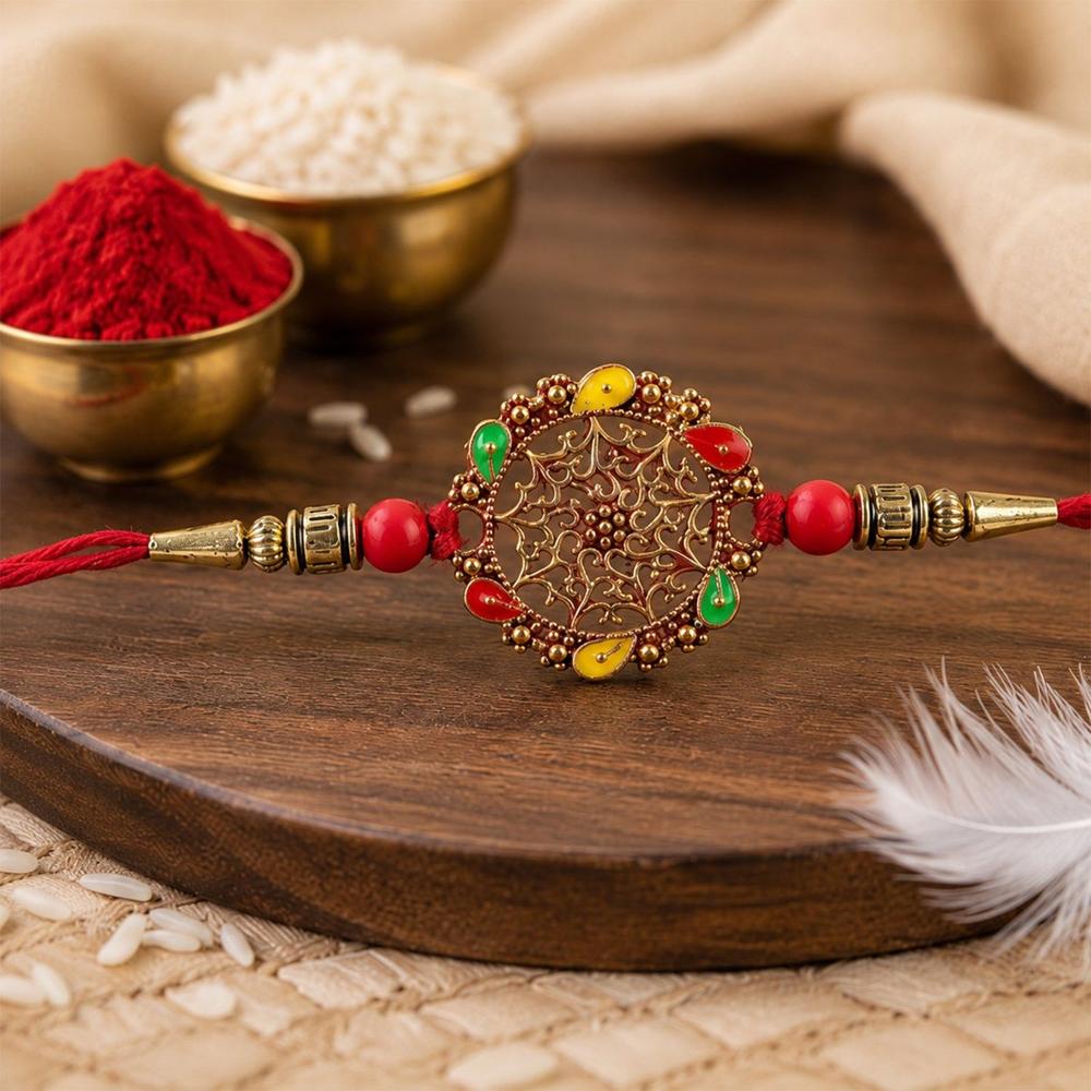Circular Rakhi With Multicolor Accents Elegant Raksha Bandhan Gift - Application: Multipurpose Use
