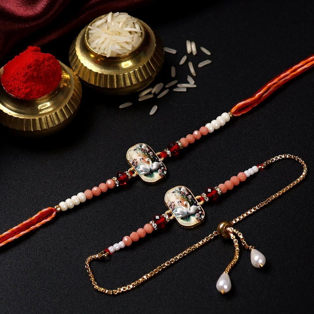 Rakhi Set - Elegant Swan With Crystal Beads & Adjustable Fit - Application: Multipurpose Use