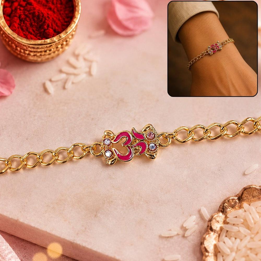Om Stone Studded Rakhi for Brother - Festive Gold Tone Design