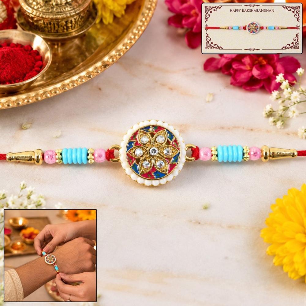 Multicolor Floral Kundan Rakhi - Elegant Design For Rakshabandhan - Application: Multipurpose Use