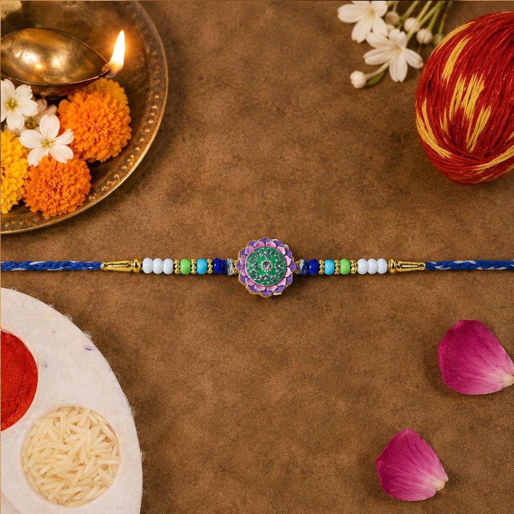 Rakhi - Elegant Floral Stone & Bead Design For Rakshabandhan - Application: Multipurpose Use