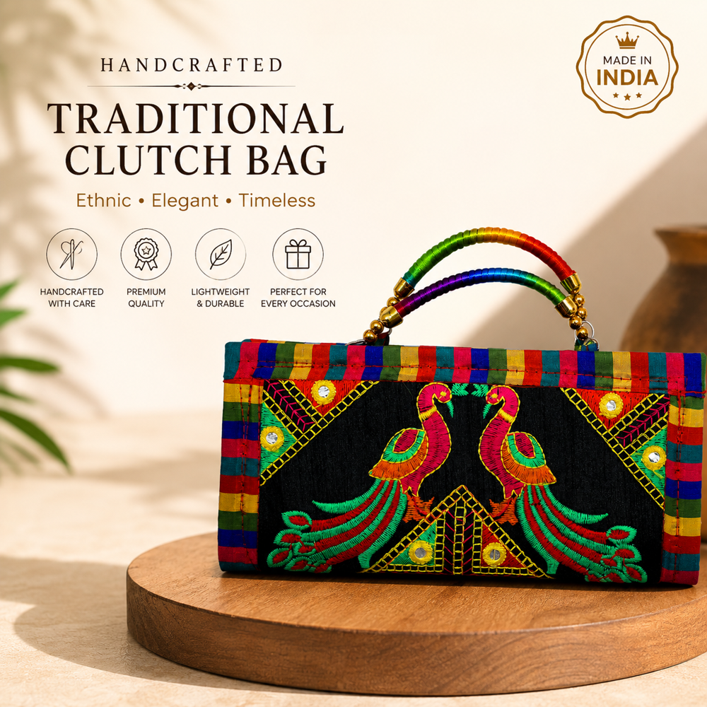 Traditional Peacock Design Fabric Wallet 122 - Color: Black