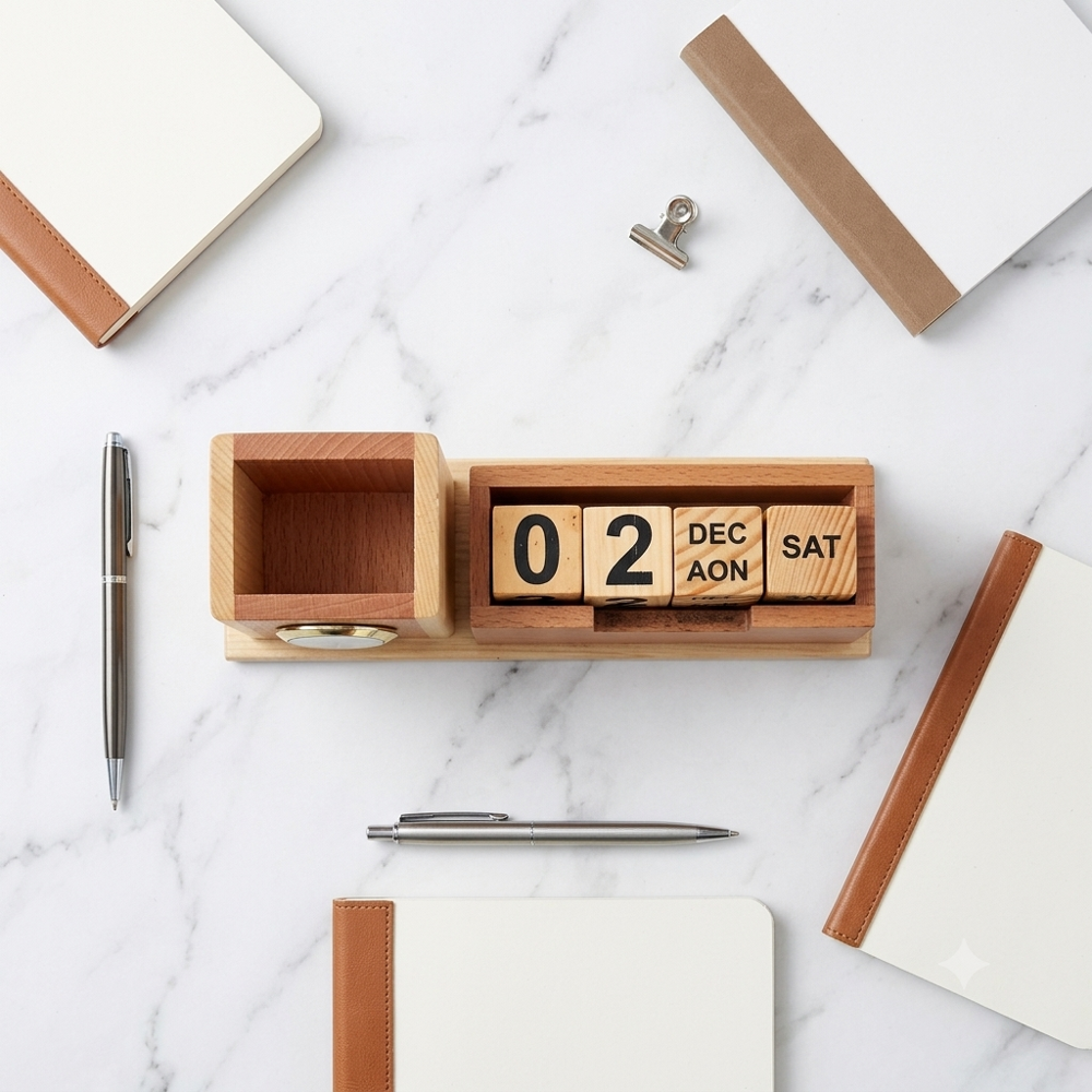 Wooden Cubes Pen Stand - Color: Black