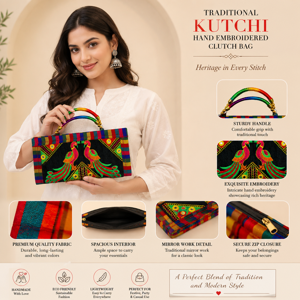 Handmade Fabric Clutch with Peacock Embroidery  129