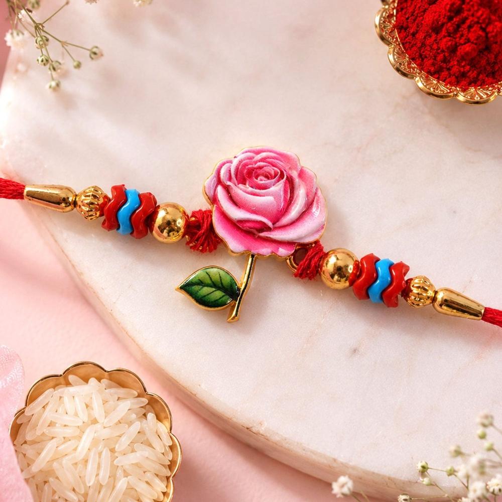 Rose Flower Rakhi for Brother Traditional Beaded Charm