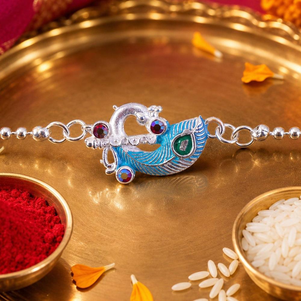 Silver Peacock Enamel Bracelet - Elegant Festive Accessory for Raksha Bandhan