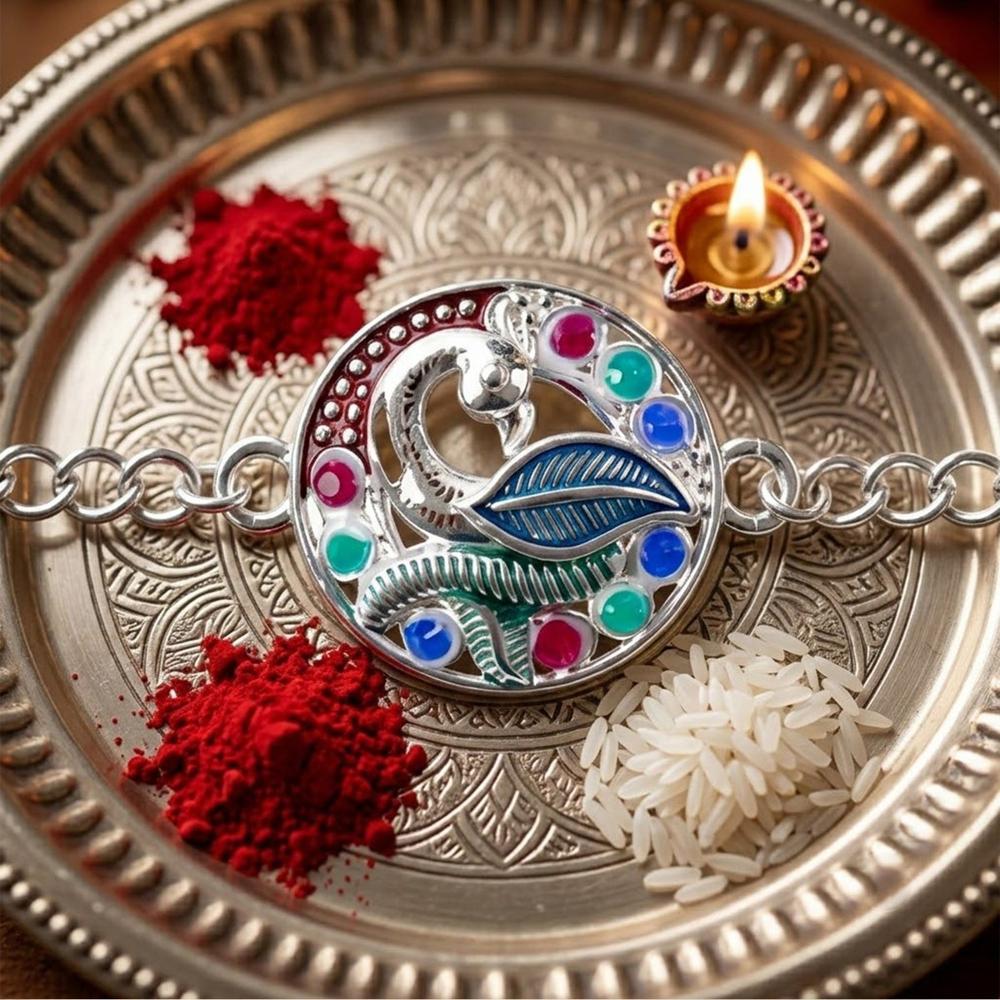 Peacock Enamel Rakhi For Brother Elegant Raksha Bandhan Gift - Application: Multipurpose Use