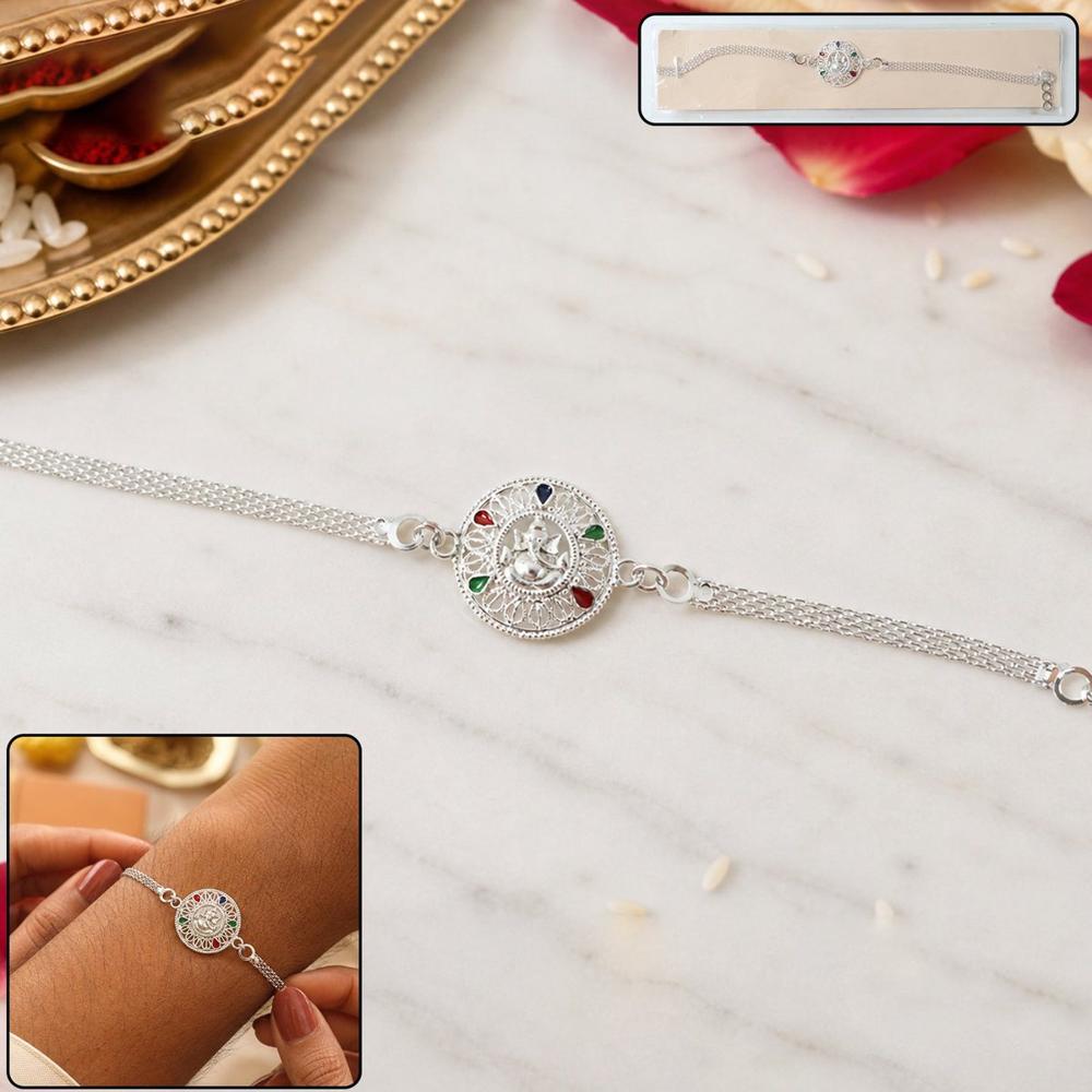 Rakhi - Elegant Silver Ganesh Design for Raksha Bandhan