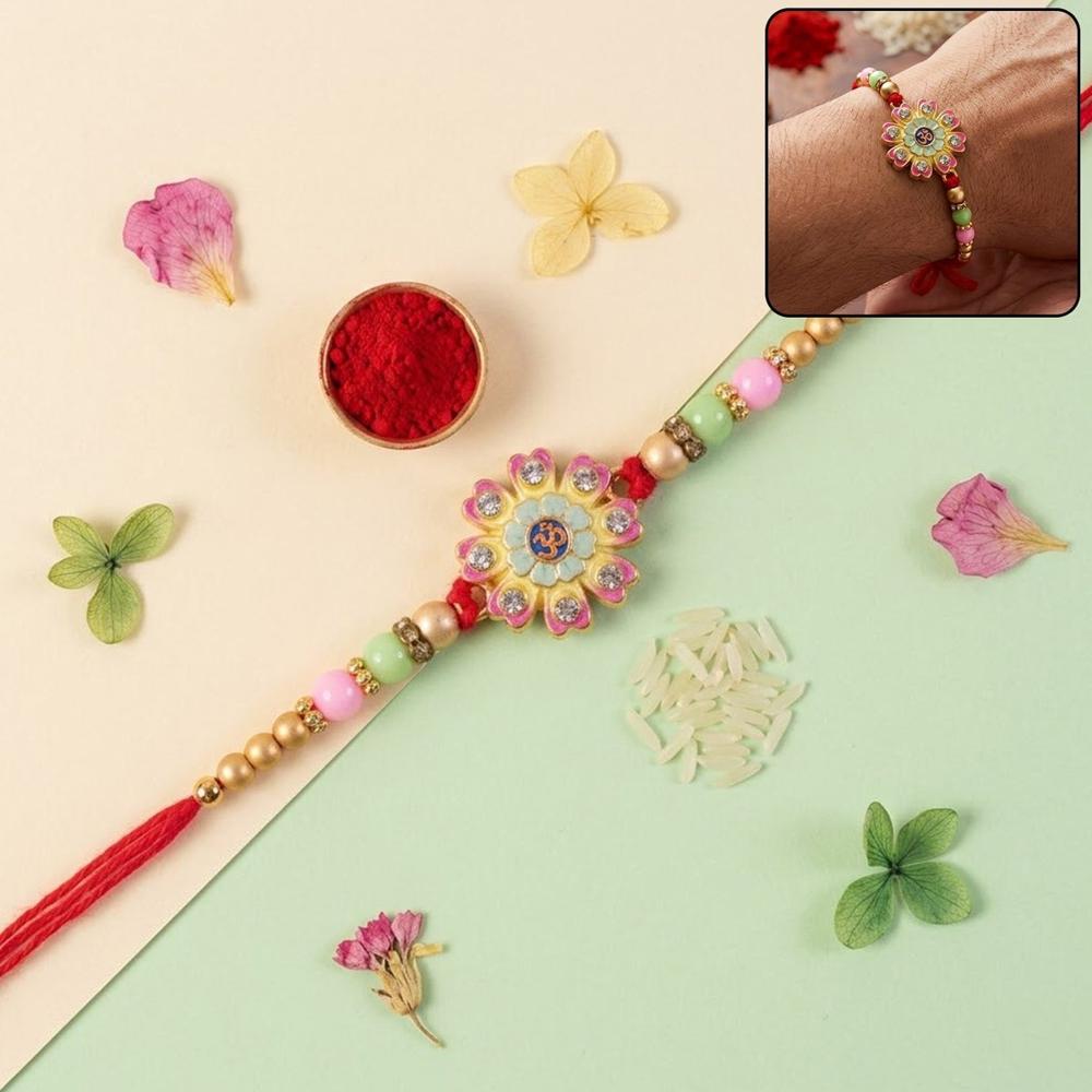 Multicolor Floral Om Meenakari Rakhi - Elegant Sister Gift For Bhai - Application: Multipurpose Use