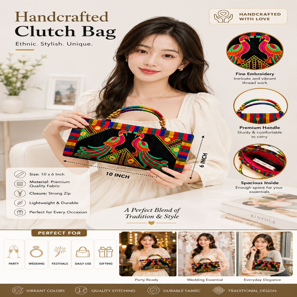 Stylish Peacock Embroidery Handbag  140
